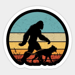 Bigfoot Sasquatch Walking Neapolitan Mastiff Dog Vintage Hiking Dog Sticker